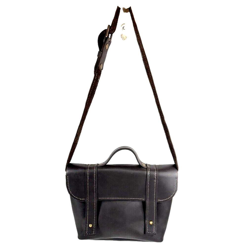 blueberry craft studio messenger handmade Chocolate Brown Leather satchel